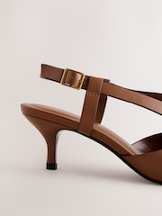 Tan Brown Forever Comfort® Leather Weave Point Toe Slingback Heels - Image 7 of 9