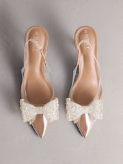 Nude/Silver Forever Comfort® Slingback Perspex Jeweled Bow Heels - Image 2 of 5