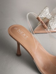 Nude/Silver Forever Comfort® Slingback Perspex Jeweled Bow Heels - Image 4 of 5