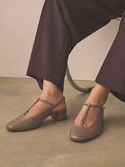 Brown Forever Comfort® Leather Slingback Block Heels - Image 2 of 9