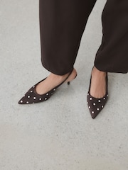 Chocolate Brown Forever Comfort® Polka Dot Point Slingback Heels - Image 6 of 10