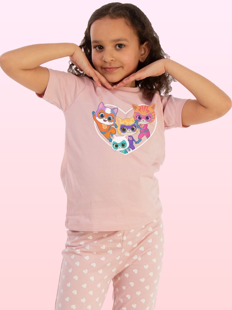 Brands In Pink Disney SuperKitties Heart Pyjamas - Image 1 of 4 Brands In Pink Disney SuperKitties Heart Pyjamas - Image 1 of 4