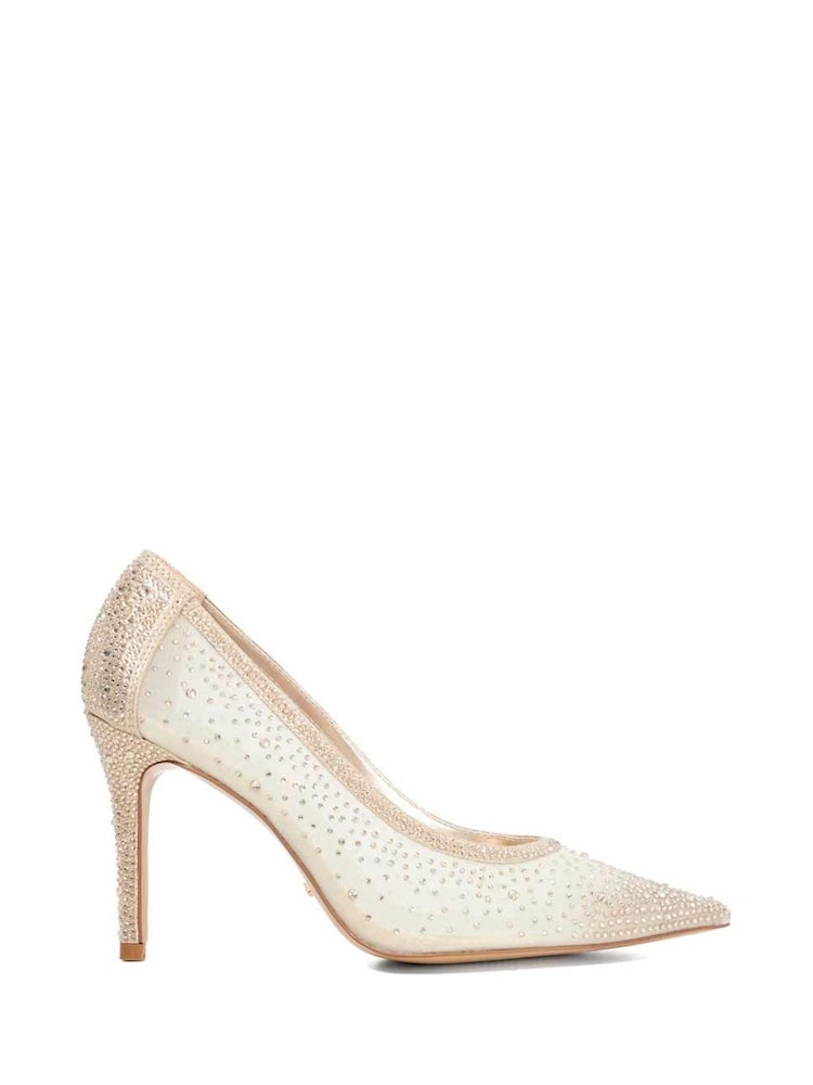 Dune London Gold Brightest Embellished Hotfix Court Heels - Image 2 of 6