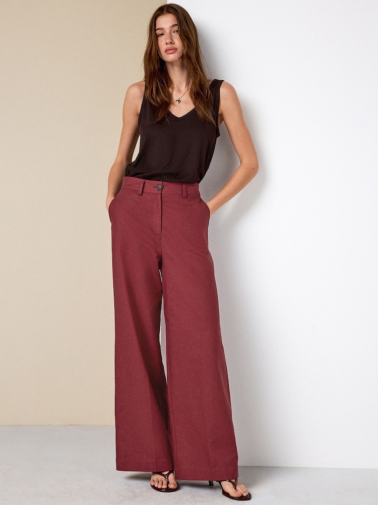 Rust Brown Linen Rich Wide Leg Trousers - Image 2 of 8
