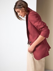 Rust Brown Linen Rich Single Breasted Blazer - Image 4 of 9