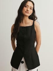 Black Linen Rich High Neck Waistcoat - Image 1 of 7