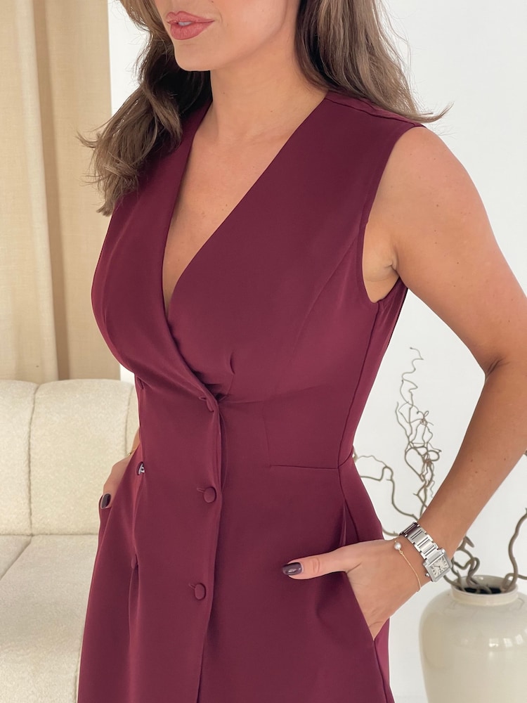 Girl In Mind Red Hazel Tailored Sleeveless Midi Dress - Image 1 of 6 Girl In Mind Red Hazel Tailored Sleeveless Midi Dress - Image 1 of 6