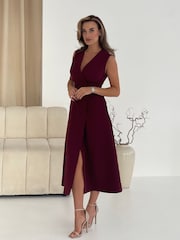 Girl In Mind Red Hazel Tailored Sleeveless Midi Dress - Image 4 of 6