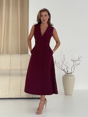 Girl In Mind Red Hazel Tailored Sleeveless Midi Dress - Image 6 of 6