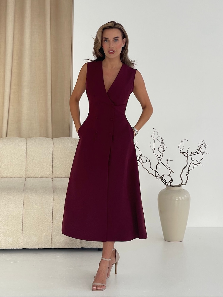 Girl In Mind Red Hazel Tailored Sleeveless Midi Dress - Image 6 of 6