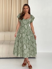 Girl In Mind Green Milly Broidery Midi Dress - Image 2 of 6
