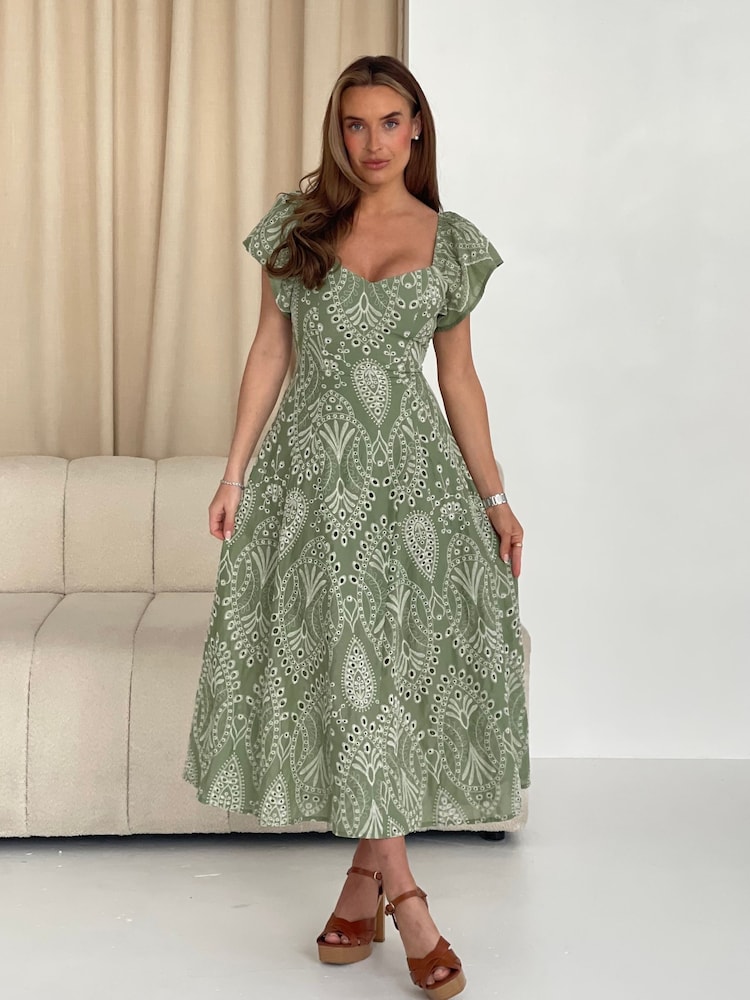 Girl In Mind Green Milly Broidery Midi Dress - Image 2 of 6