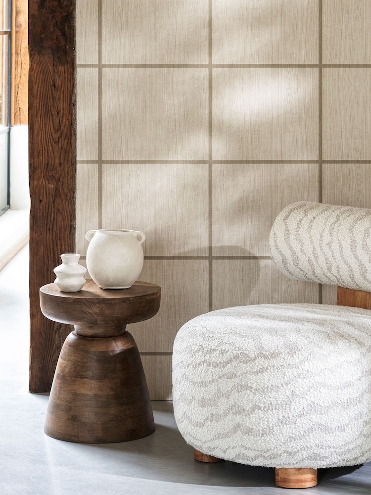 Harlequin Ash Taupe Gloss Wood Blocks Kasuri Wallcoverings 10M Wallpaper - Image 2 of 3
