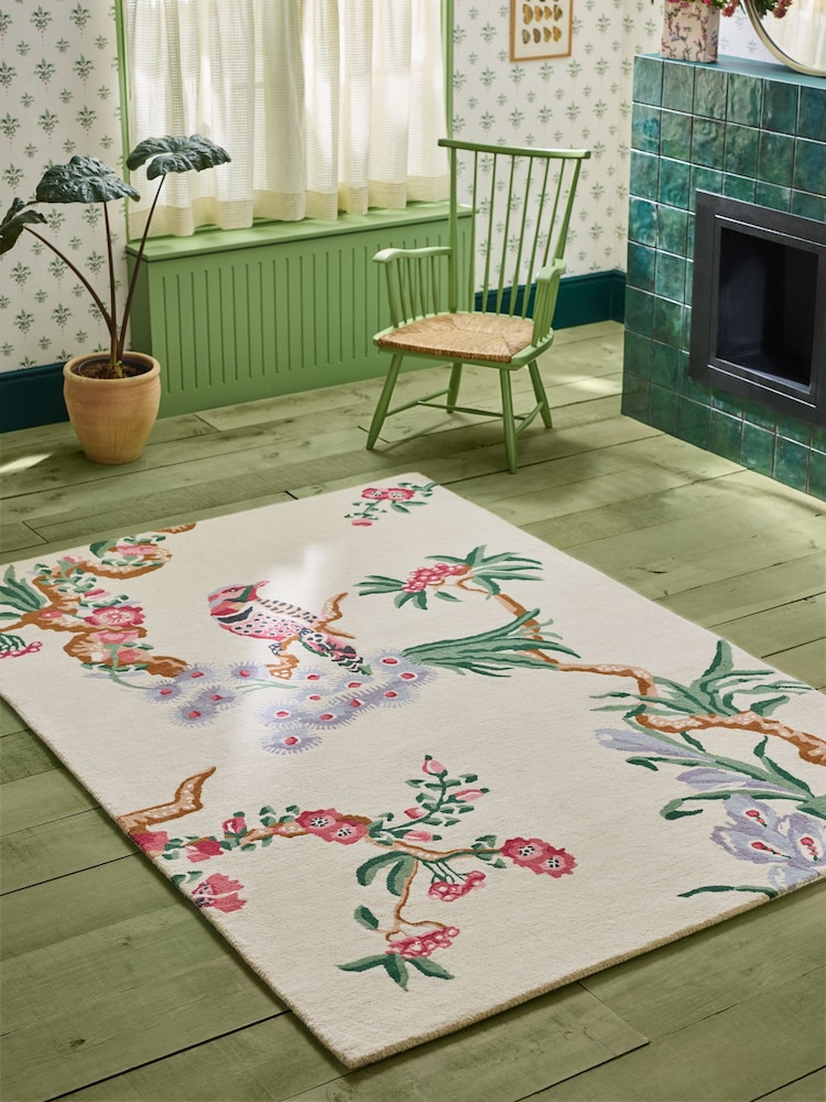 Cath Kidston Natural Birds and Berries Wool Tufted Rug - Image 1 of 5 Cath Kidston Natural Birds and Berries Wool Tufted Rug - Image 1 of 5