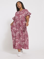 Yours Curve Pink Frill Sleeve Midaxi Dress - Image 1 of 6