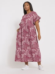 Yours Curve Pink Frill Sleeve Midaxi Dress - Image 2 of 6