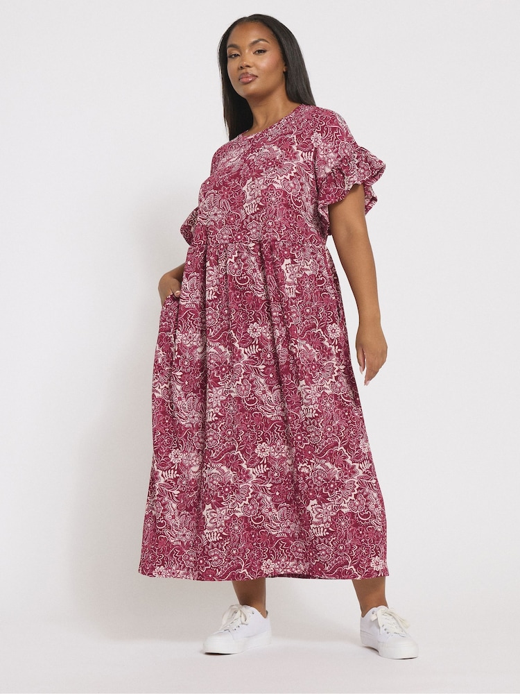 Yours Curve Pink Frill Sleeve Midaxi Dress - Image 2 of 6