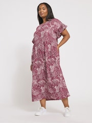 Yours Curve Pink Frill Sleeve Midaxi Dress - Image 3 of 6