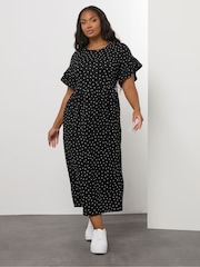 Yours Curve Black Frill Sleeve Midaxi Dress - Image 1 of 5