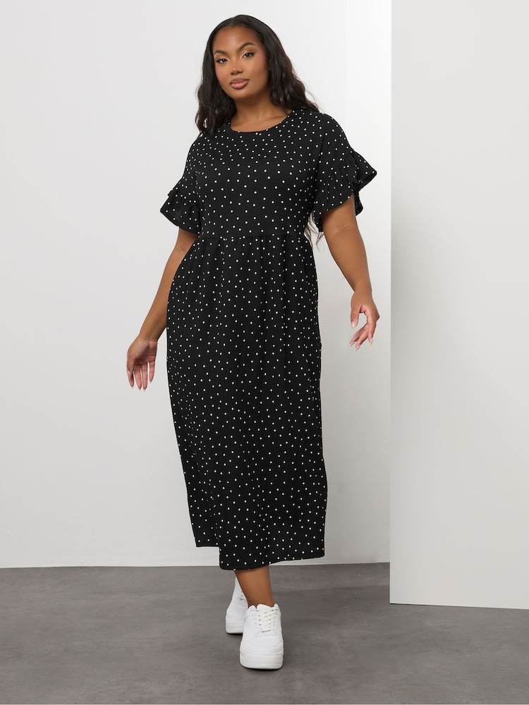 Yours Curve Black Frill Sleeve Midaxi Dress - Image 1 of 5