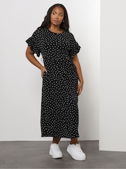 Yours Curve Black Frill Sleeve Midaxi Dress - Image 2 of 5