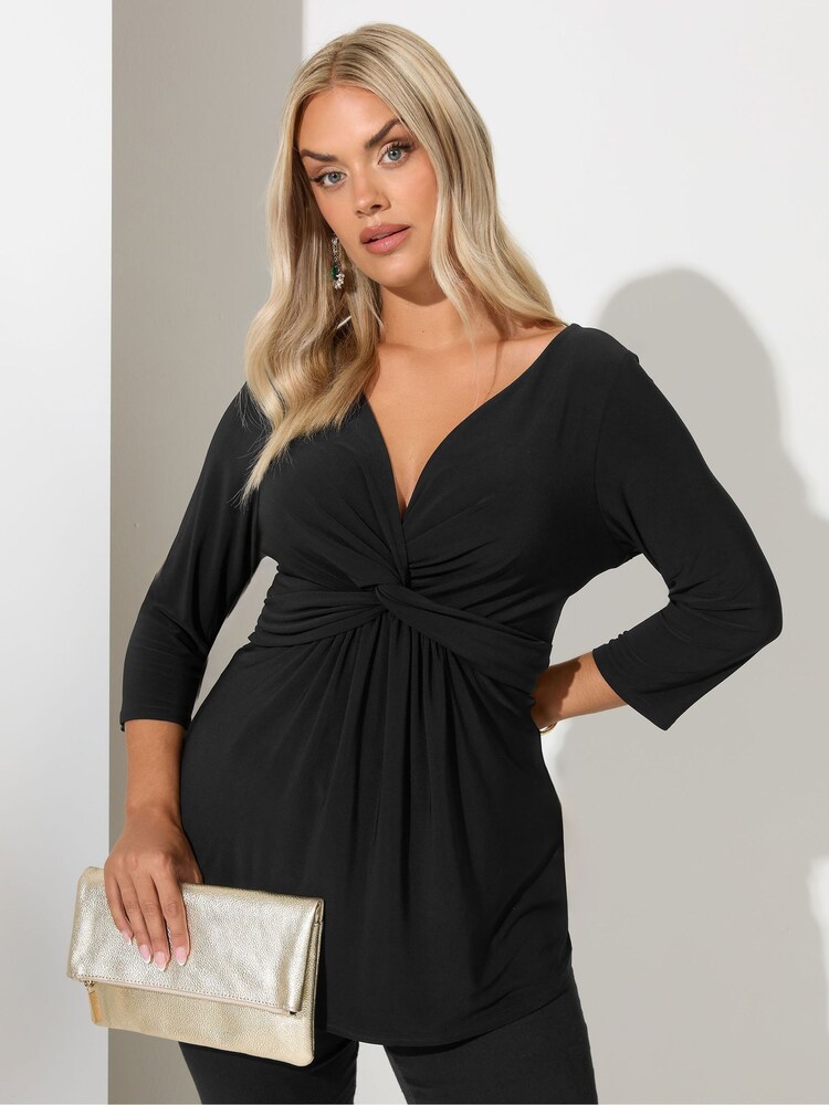 Yours Curve Black London Knot Front Top - Image 1 of 5