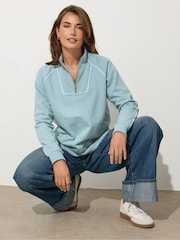 Long Tall Sally Blue Half Zip Piped Sweatshirt - Image 4 of 8