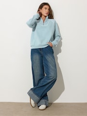 Long Tall Sally Blue Half Zip Piped Sweatshirt - Image 5 of 8