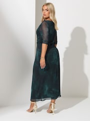 Yours Curve Blue London Blur Keyhole Mesh Dress - Image 3 of 5