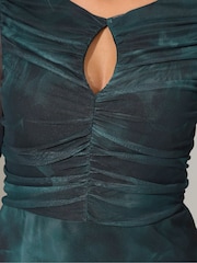 Yours Curve Blue London Blur Keyhole Mesh Dress - Image 4 of 5