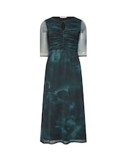 Yours Curve Blue London Blur Keyhole Mesh Dress - Image 5 of 5