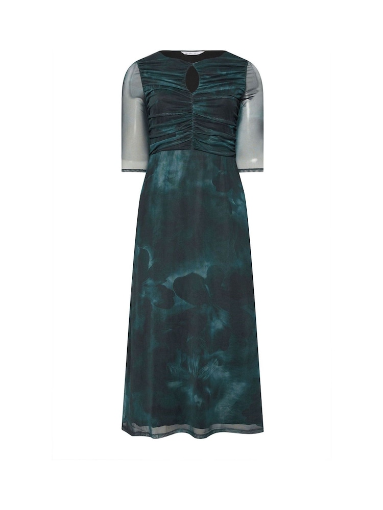 Yours Curve Blue London Blur Keyhole Mesh Dress - Image 5 of 5