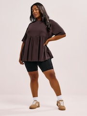 Yours Curve Brown Peplum Cotton Short Sleeve Top - Image 2 of 5