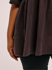 Yours Curve Brown Peplum Cotton Short Sleeve Top - Image 4 of 5