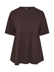 Yours Curve Brown Peplum Cotton Short Sleeve Top - Image 5 of 5
