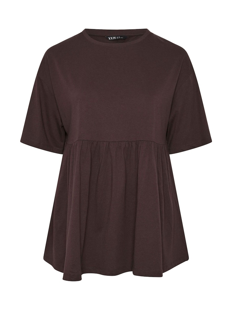 Yours Curve Brown Peplum Cotton Short Sleeve Top - Image 5 of 5