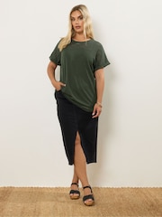 Yours Curve Green Lace Yolk Slub T-Shirt - Image 2 of 5