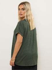Yours Curve Green Lace Yolk Slub T-Shirt - Image 3 of 5