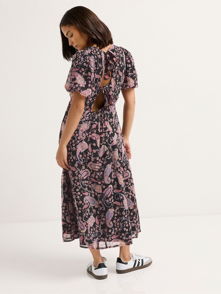 PixieGirl Petite Pink Paisley Chiffon Bow Back Midi Dress - Image 2 of 5 PixieGirl Petite Pink Paisley Chiffon Bow Back Midi Dress - Image 2 of 5