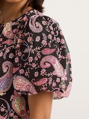 PixieGirl Petite Pink Paisley Chiffon Bow Back Midi Dress - Image 4 of 5