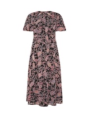 PixieGirl Petite Pink Paisley Chiffon Bow Back Midi Dress - Image 5 of 5