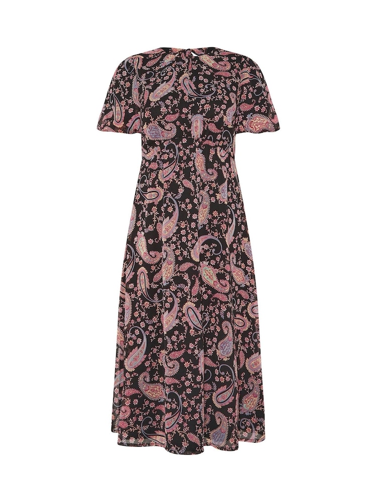 PixieGirl Petite Pink Paisley Chiffon Bow Back Midi Dress - Image 5 of 5 PixieGirl Petite Pink Paisley Chiffon Bow Back Midi Dress - Image 5 of 5