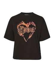 Yours Curve Black Limited Heart Fired T-Shirt - Image 4 of 5