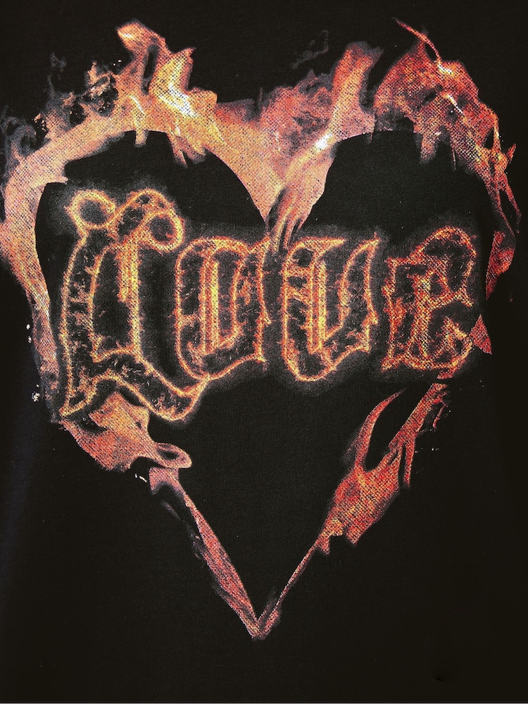 Yours Curve Black Limited Heart Fired T-Shirt - Image 5 of 5