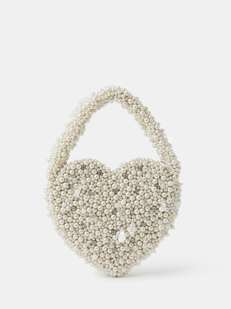 Accessorize Natural Bridal Pearl Heart Handbag - Image 2 of 3