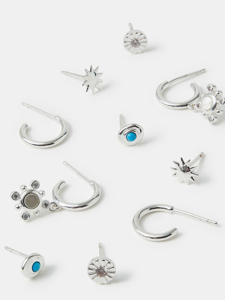 Accessorize Silver Tone Sterling Stone Stud & Hoop Earrings 5 Pack - Image 1 of 2