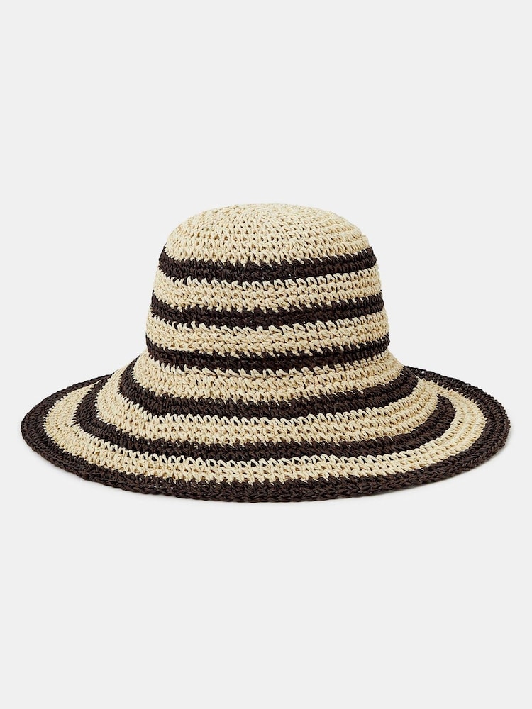Accessorize Natural Stripe Raffia Bucket Hat - Image 1 of 2