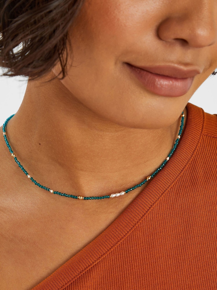 Accessorize Blue 14ct Beaded Pearl Necklace - Image 3 of 3