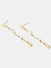 Accessorize Gold Tone 14ct Pearl Chain Drop Earrings - Image 1 of 2