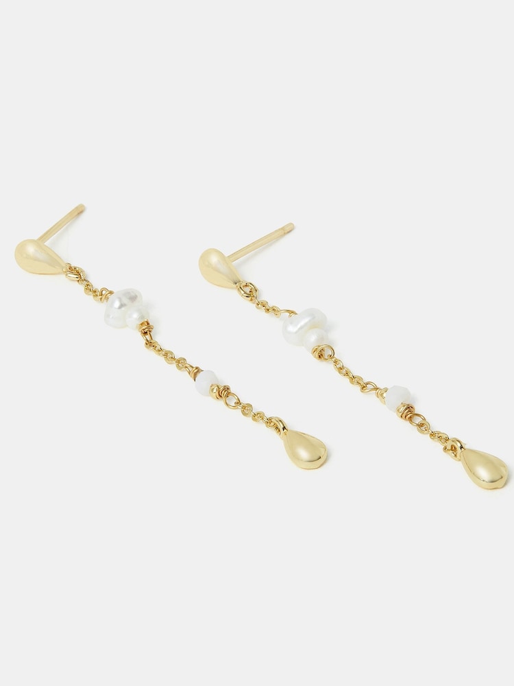Accessorize Gold Tone 14ct Pearl Chain Drop Earrings - Image 1 of 2